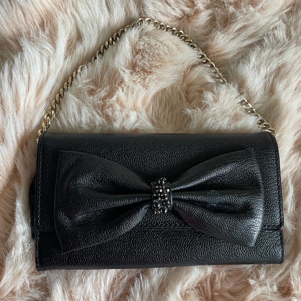Kate Spade Black Leather Wristlet with Bow